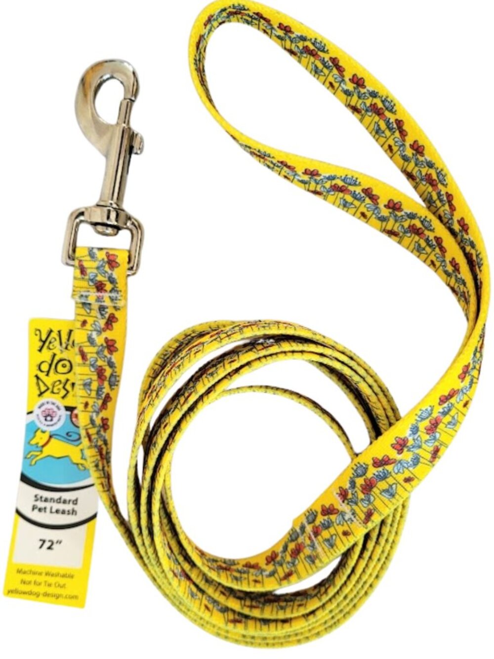 YELLOW DOG DESIGN NWT Jardin Yellow & Red Floral Standard Pet Leash 72"